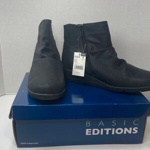 Basic Editions Women's Sleek Black Ankle Booties Size 9 Connie Boots NIB